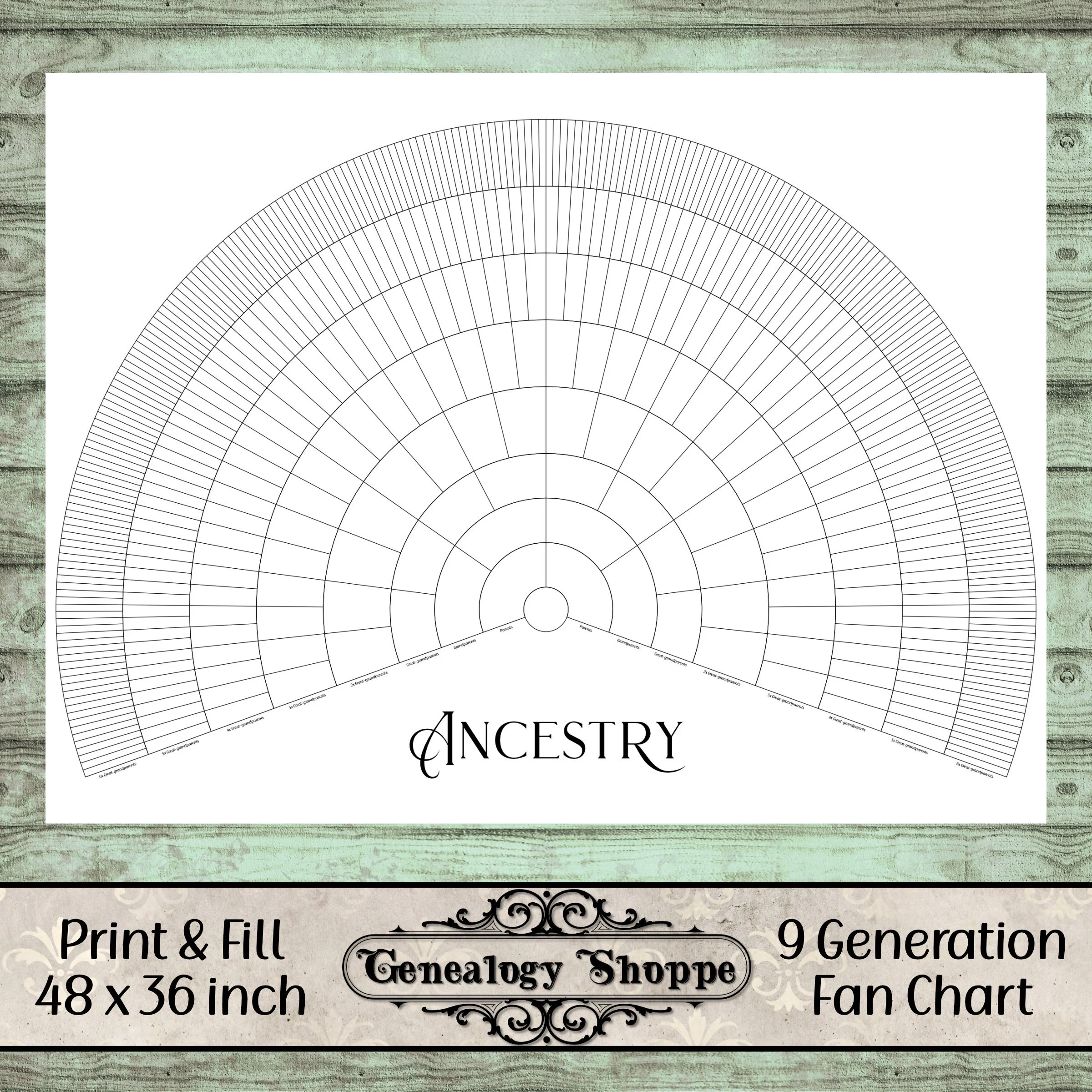 9 Generation Fan Chart Print Fill Digital Printable Fan Chart Genealogy Family History Ancestry 48 X 36 Inch Family Tree Wall Art Etsy Finland