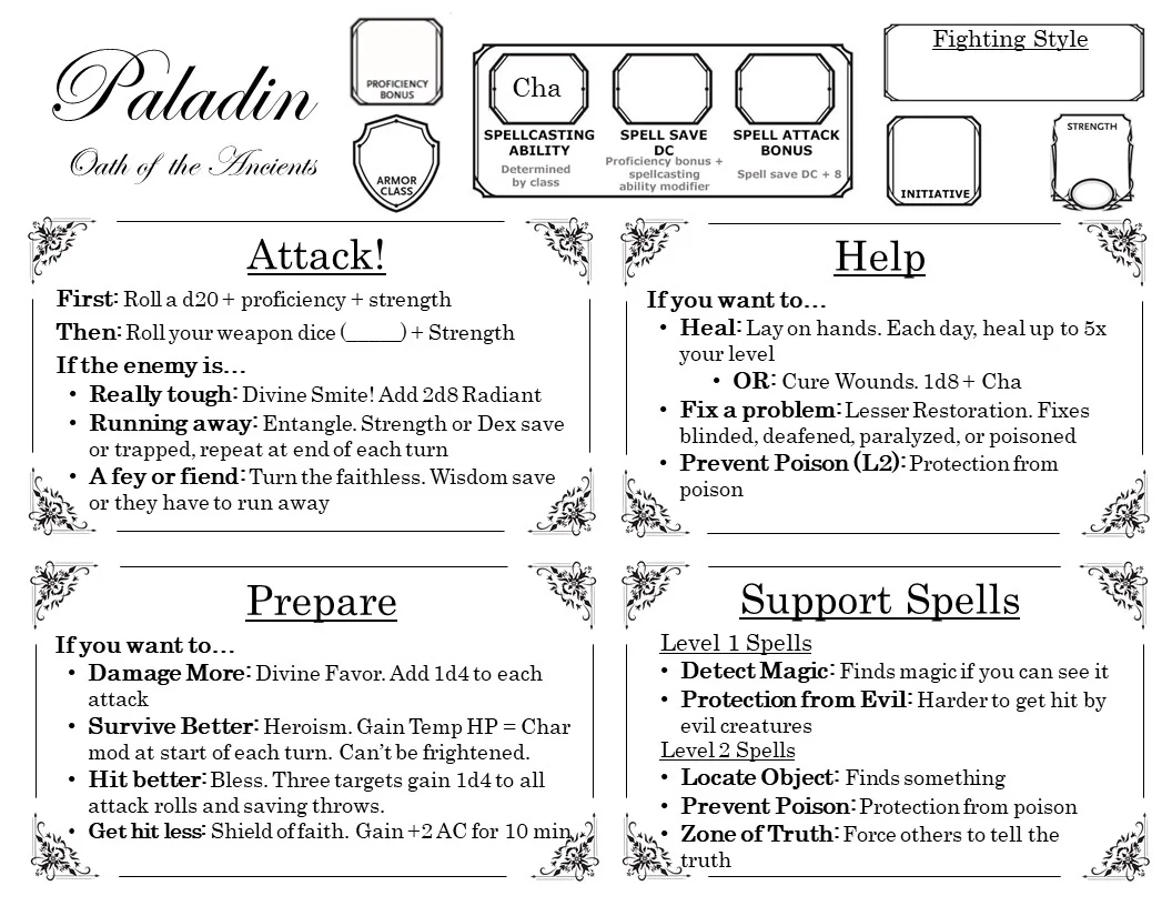 A Paladin OotA Quick Reference I Made For A New Player Who Needs Just A Little Help R dndnext