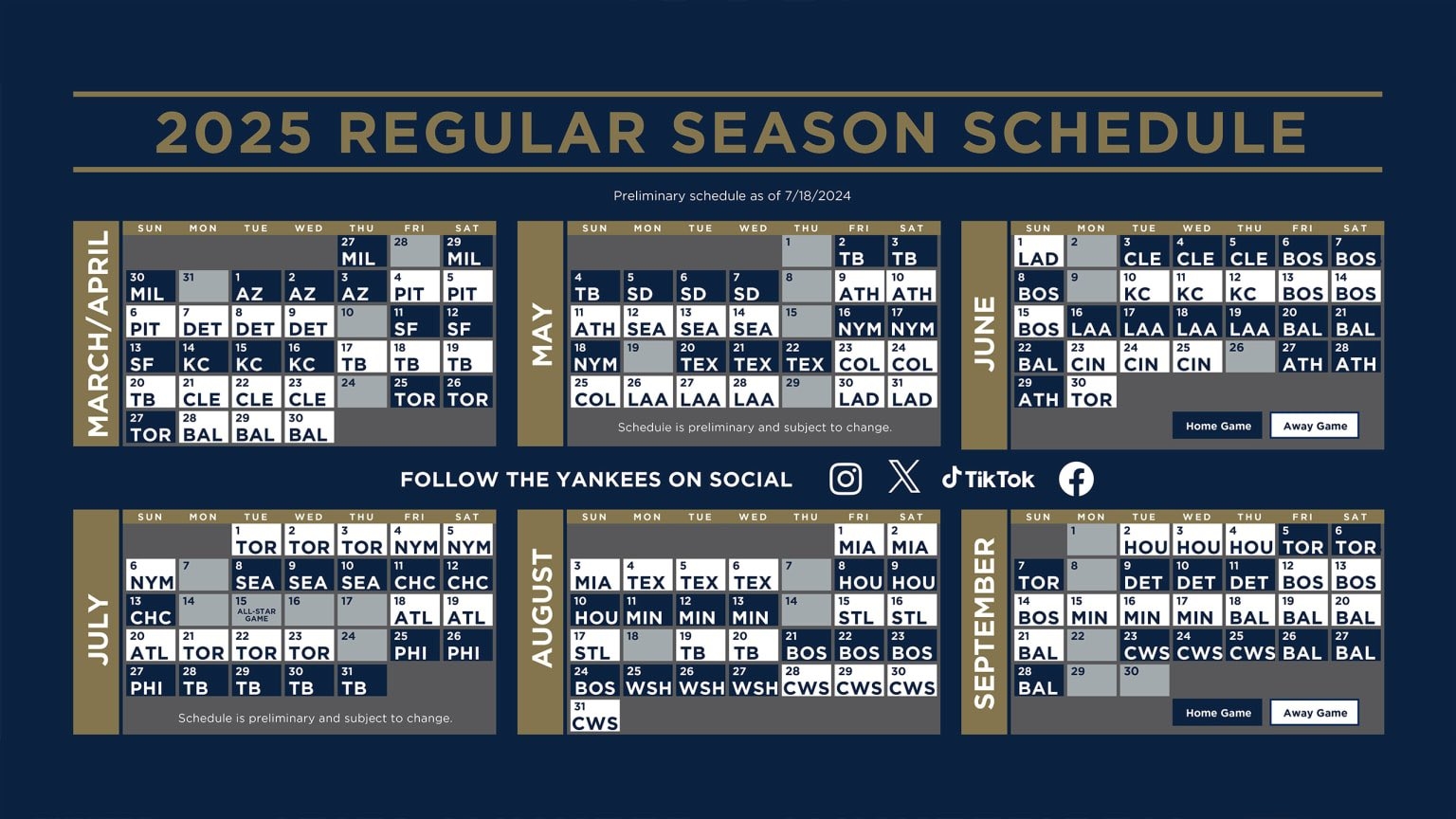Large Printable Yankees Schedule