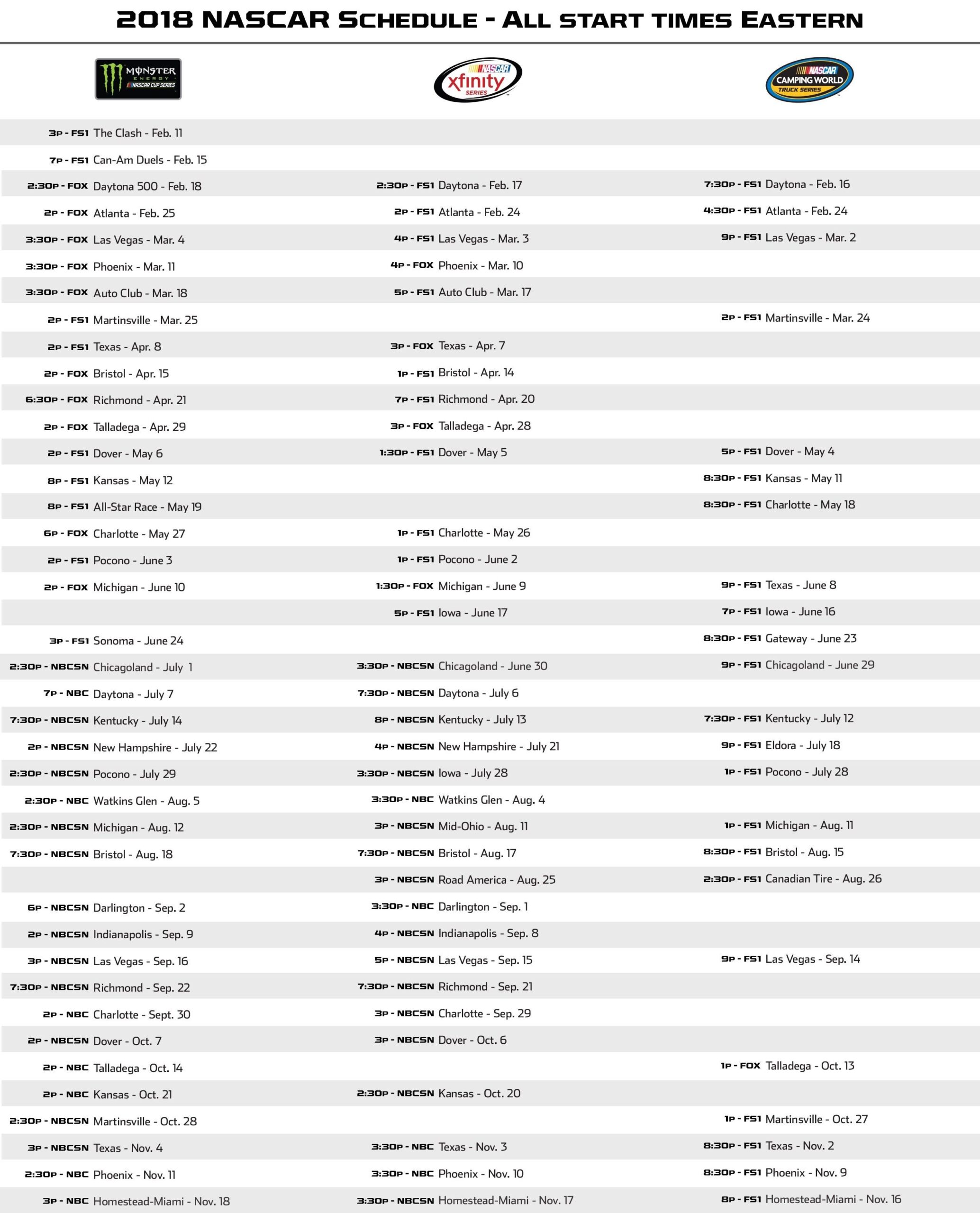 2026 Printable Nascar Schedule