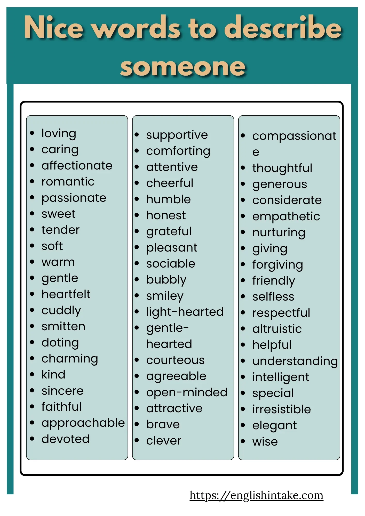 Adjectives Describing People Printable List
