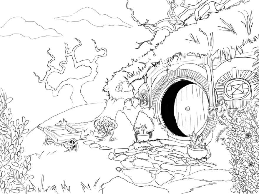 Adult Coloring Page Hobbit House From Lord Of The Rings Etsy