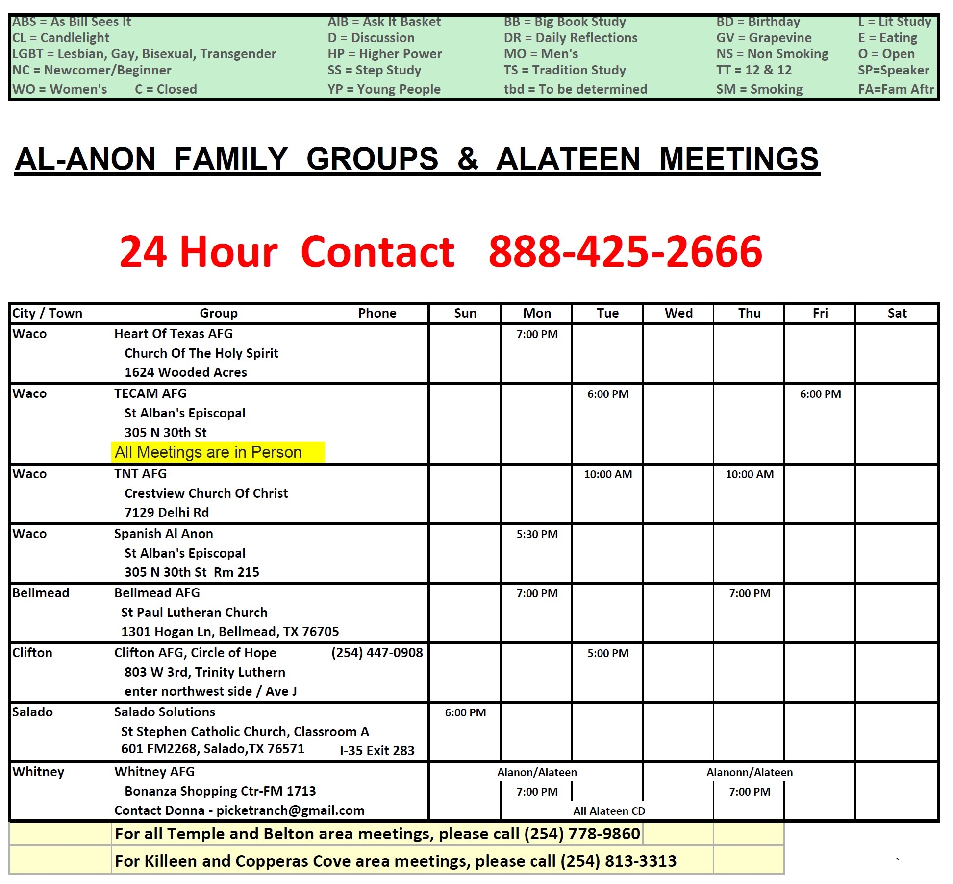 Al Anon Central Texas AA Intergroup