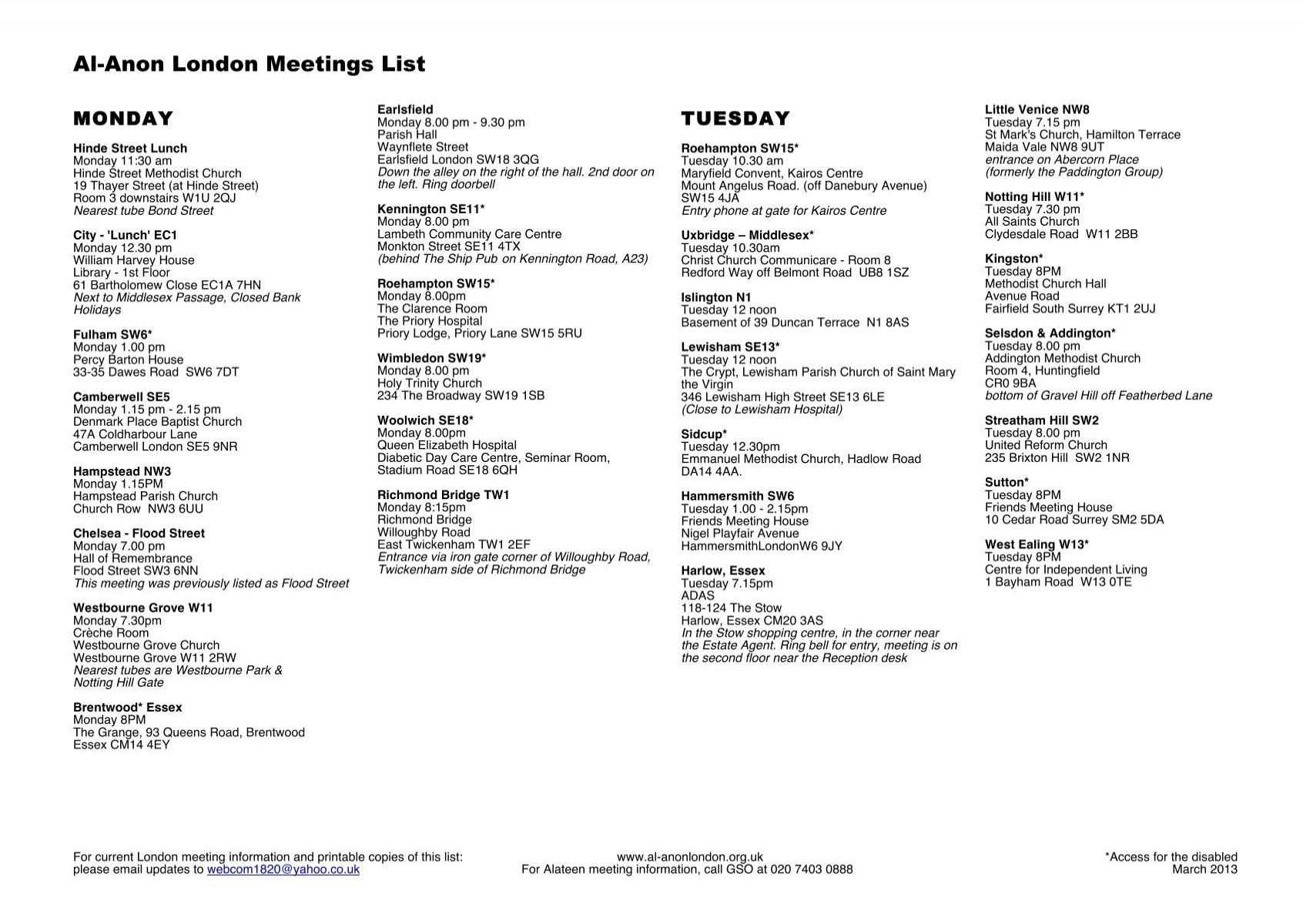 Al Anon London Meetings List