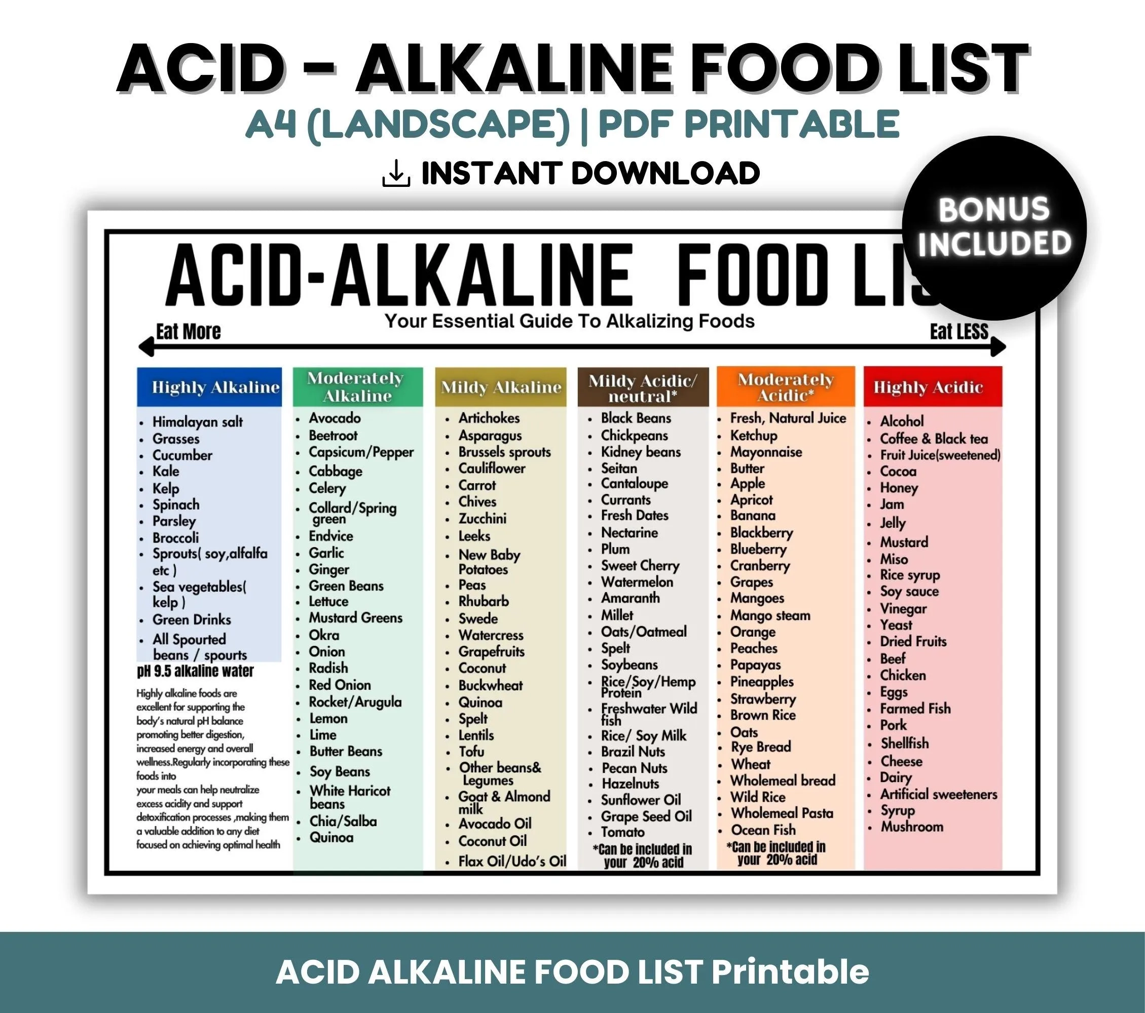 Alkaline List Acid Alkaline Food Chart Acid Reflux Grocery List For Gut Health Grocery List Stomach Cancer Gastritis GERD Diet List Etsy