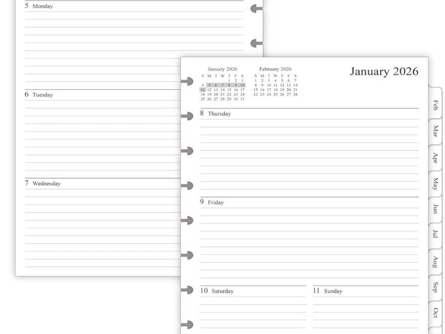 Amazon 2026 Weekly Planner Refills For Happy Planner Classic Notebook 9 Discs Punched Two Pages Per Week Jan 2026 To Dec 2026 7 X 9 1 4 Office Products