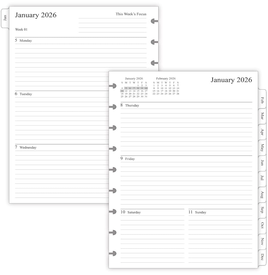 Amazon 2026 Weekly Planner Refills For Happy Planner Classic Notebook 9 Discs Punched Two Pages Per Week Jan 2026 To Dec 2026 7 X 9 1 4 Office Products