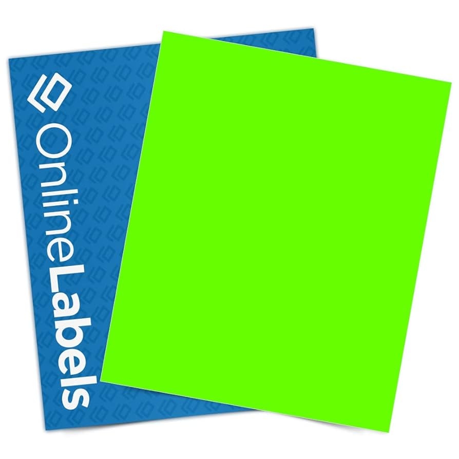 Amazon Fluorescent Green Sticker Paper 100 Sheets 8 5 X 11 Full Sheet Label Inkjet Or Laser Printer Online Labels Office Products