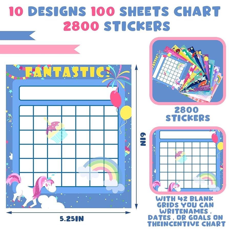 Amazon Perthlin 100 Pieces Sticker Charts For Kids Incentives Reward Chart For Kids Behavior In 10 Designs With 2800 Mini Star Stickers Dry Erase Chore For Classroom Teaching Or Home Using Office Products