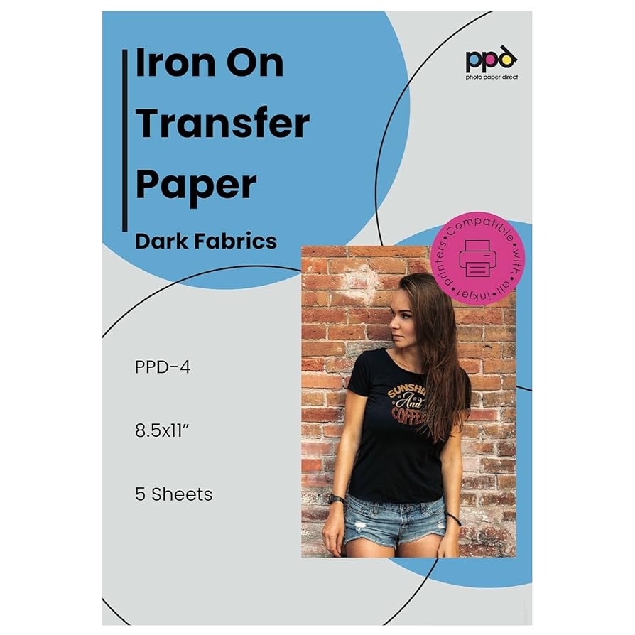 Amazon PPD 5 Sheets 8 5x11 Inkjet Iron on Heat Transfer Paper For Black Dark Fabric And T Shirts Premium PPD 4 5