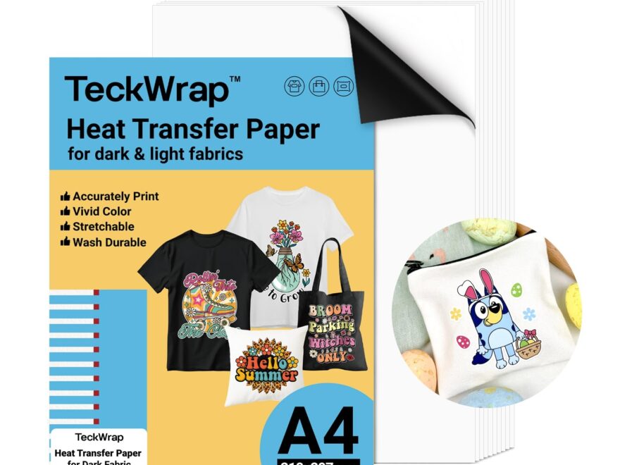 Amazon TECKWRAP Printable Heat Transfer Paper For T Shirts 15 Sheets 8 3 X 11 7 Printable Heat Transfer Vinyl For Inkjet Printer Iron On Transfer Paper For Light And Dark Fabric Matte White