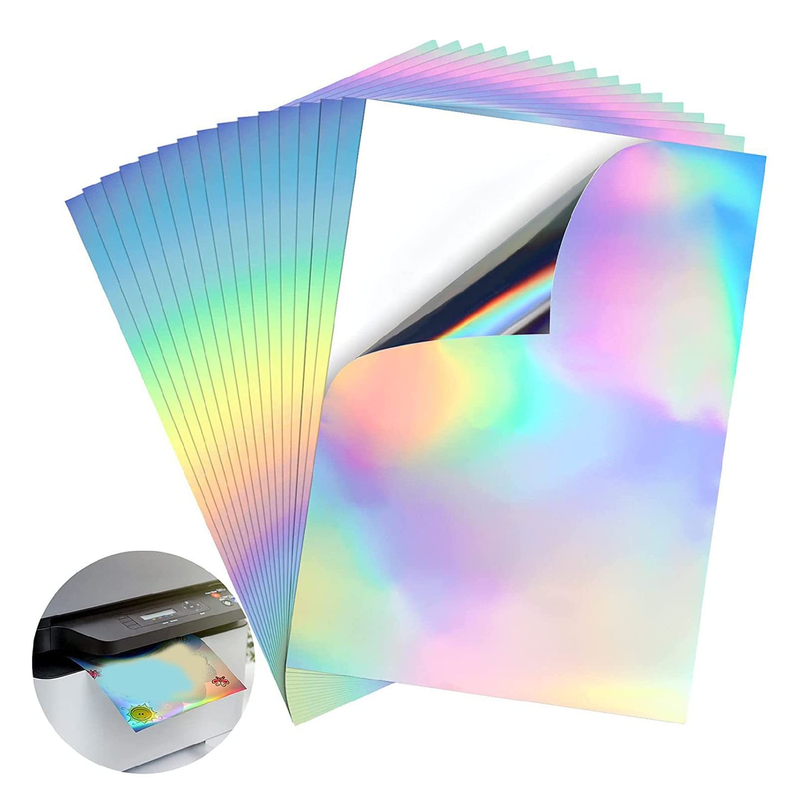 Amazon Tyenaza 20 Sheets Holographic Printable Sticker Paper A4 8 X 12 Inches Inkjet Adhesive Printing Paper Waterproof Inkjet Laser Printer Vinyl Sticker Paper Office Products