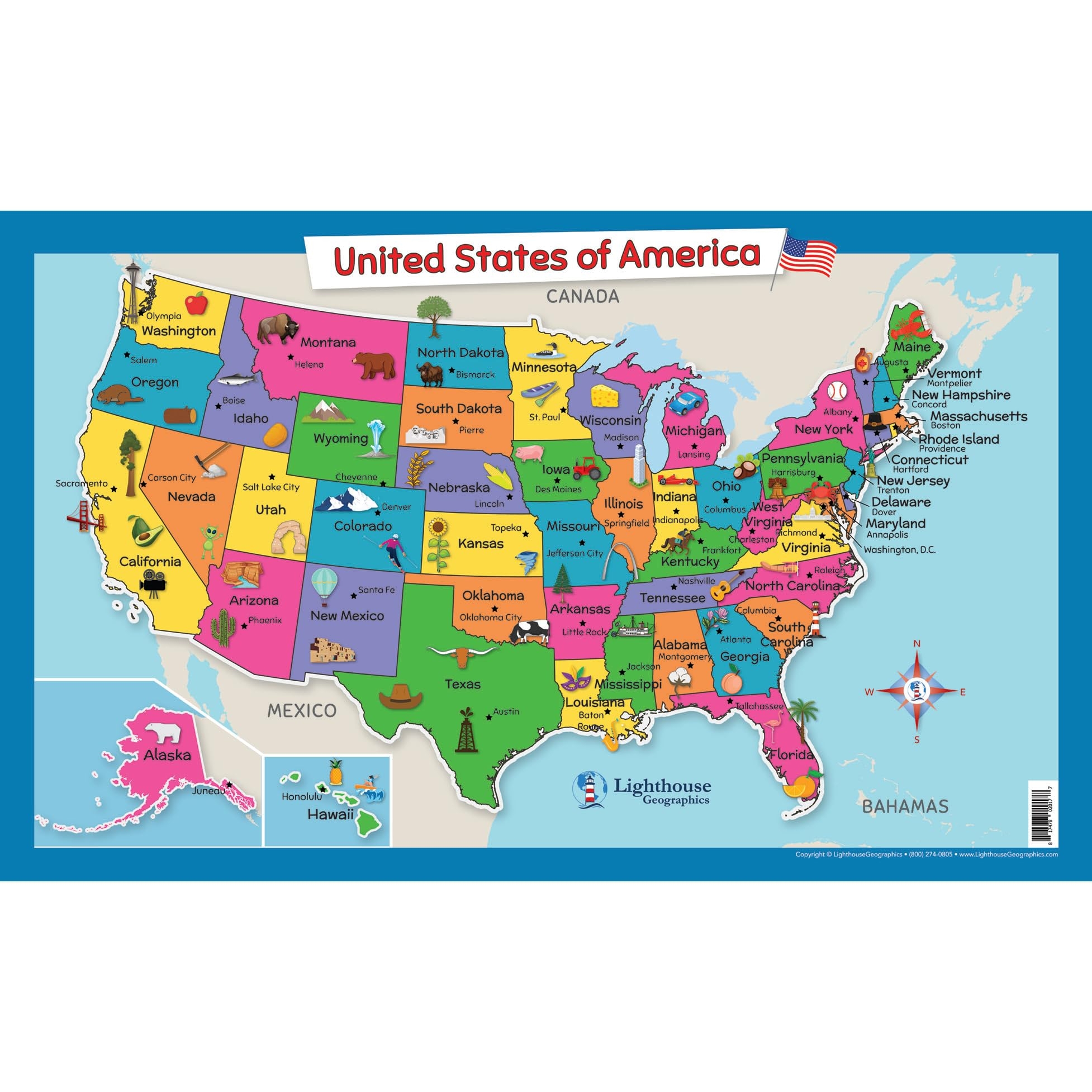 Amazon USA Wall Map For Kids With Illustrations United States Poster Map For Home Or Classroom 18 X 29 Laminated Office Products