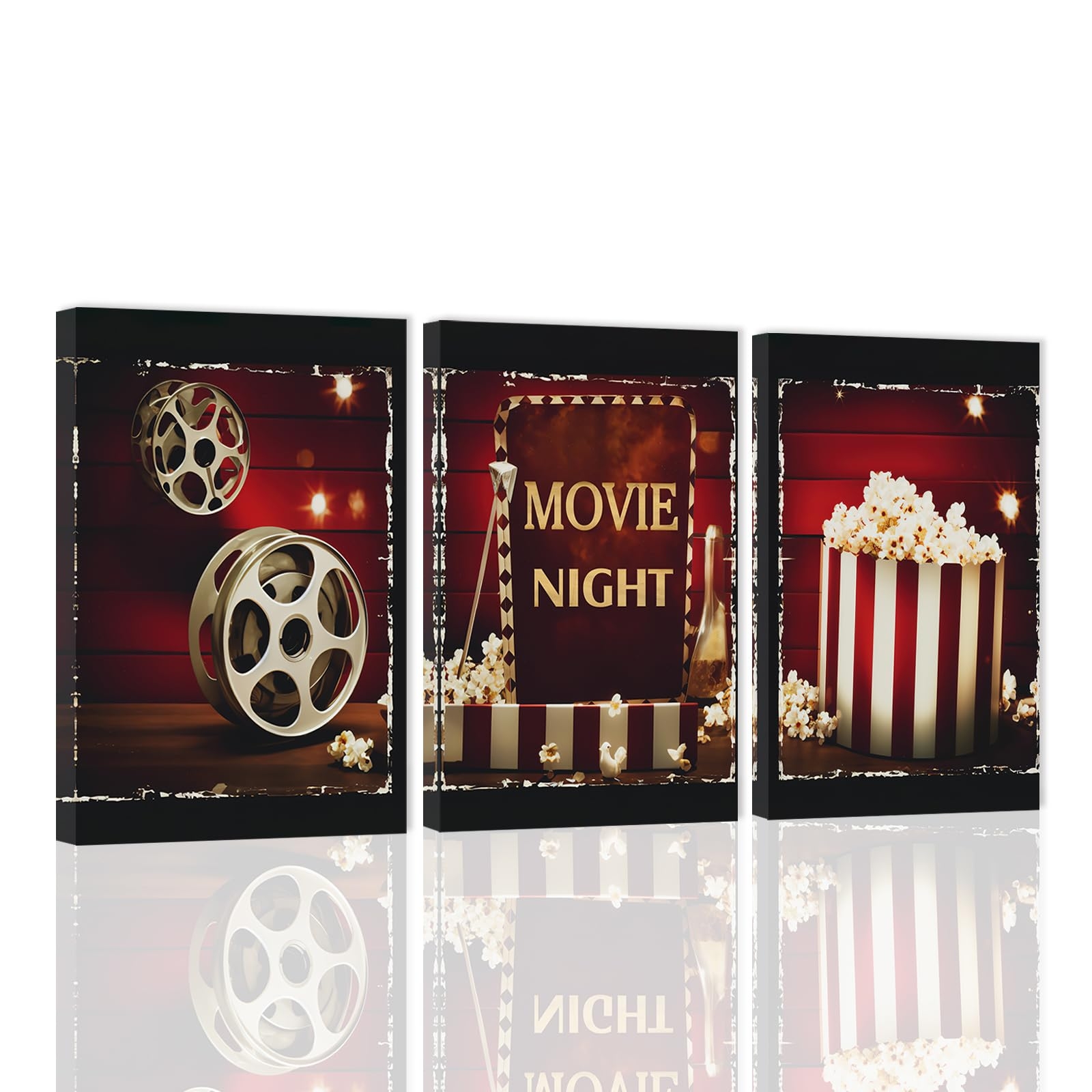 Amazon ZXHYWYM Wall Art 3 Piece Movie Sign Canvas Print Black And Red Popcorn Painting Modern Home Theater Room Media Cinema Wall Decor Frame 11 x14 x3 Posters Prints