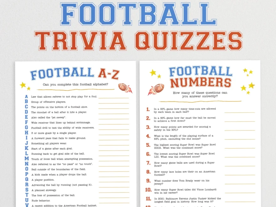 American Football Trivia Quizzes Printable Super Bowl Party Games Print GoGo