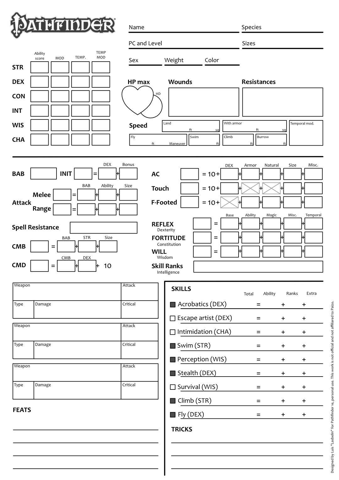 Printable Pathfinder Companion Sheet Printable Pathfinder Companion Sheet