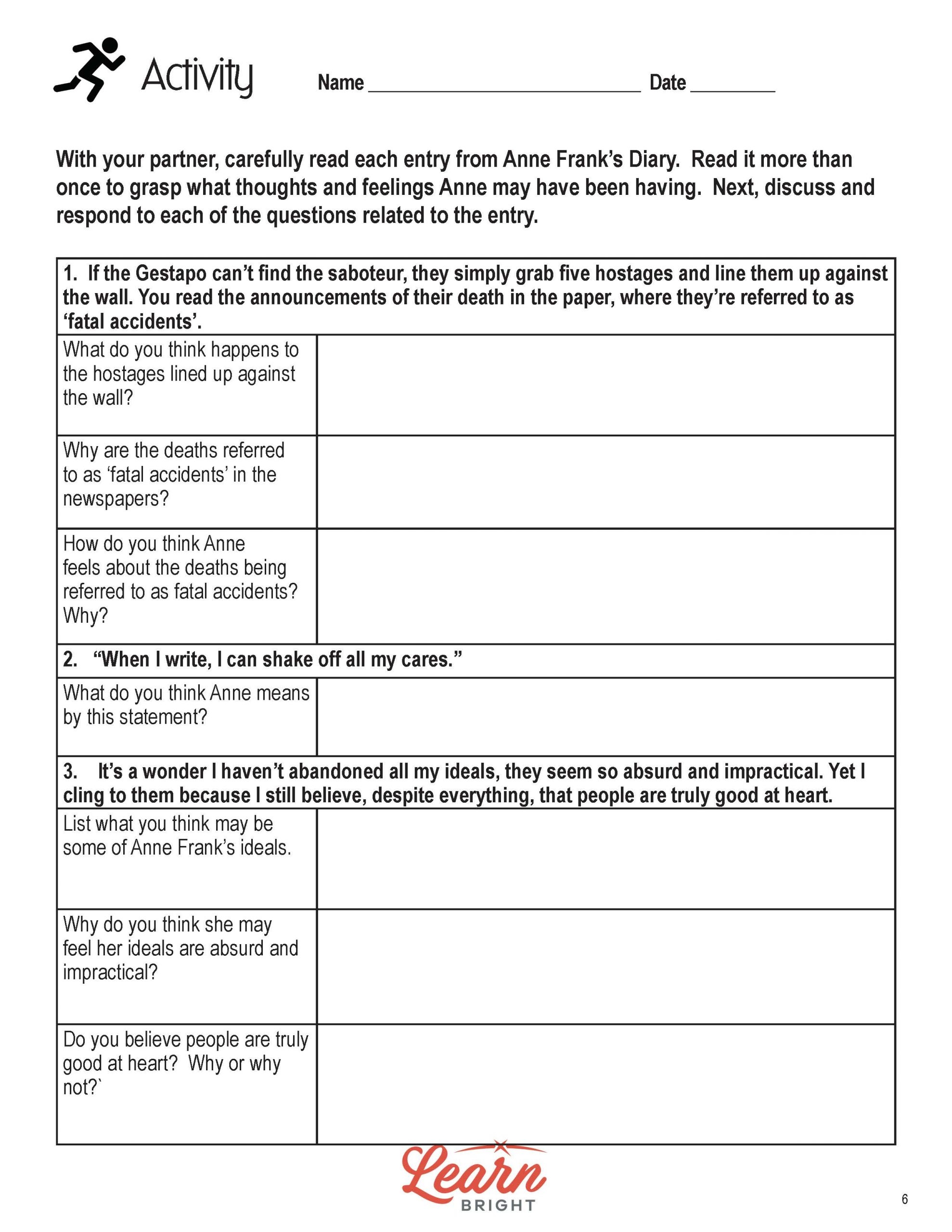 Anne Frank Free PDF Download Learn Bright Worksheets Library
