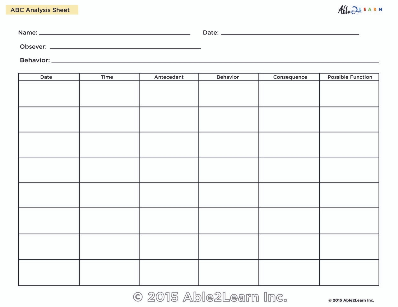 Abc Behavior Chart Printable