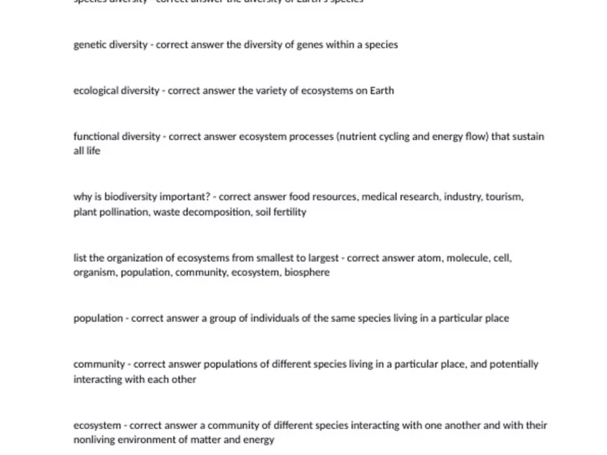 APES QUIZ BIODIVERSITY Questions With Complete Solutions 2023 2024 Apes Stuvia US