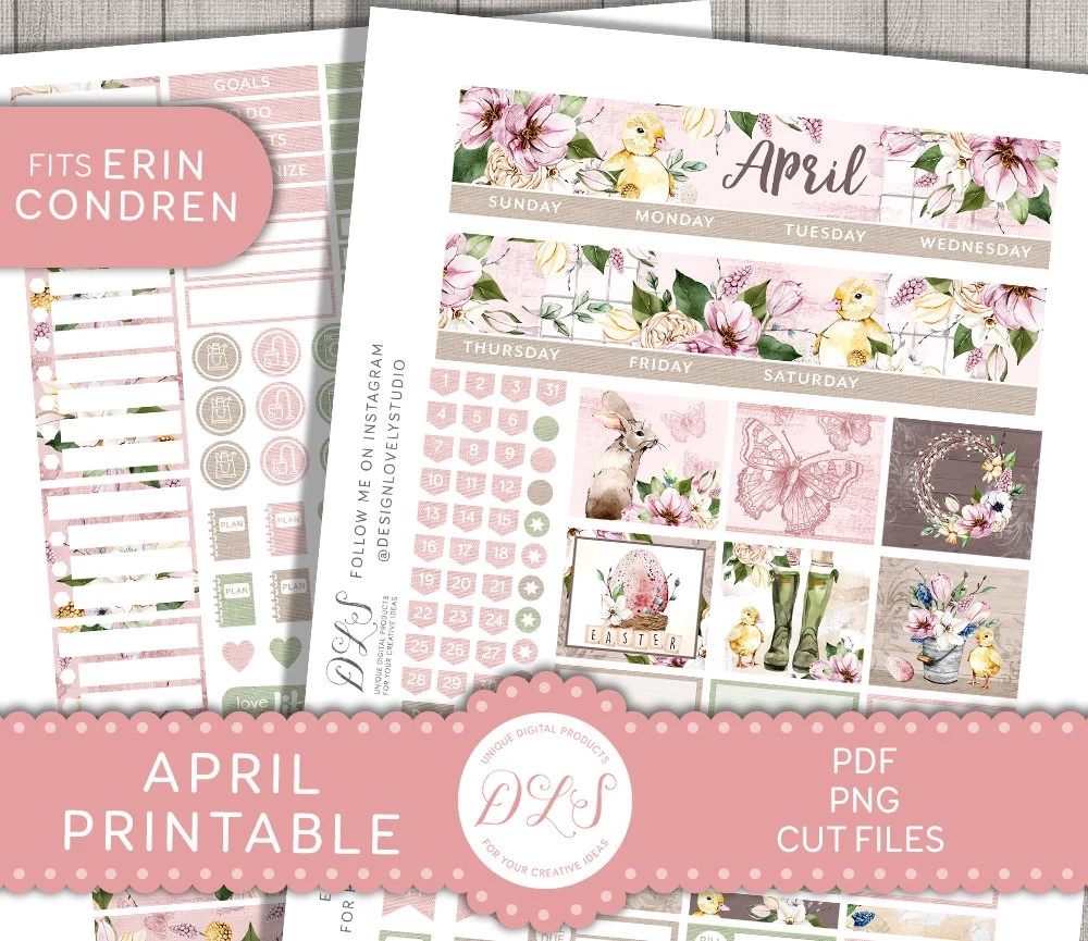 APRIL Sticker Kit April Printable Planner Stickers For Erin Condren Easter Flower Stickers Bunny Stickers Monthly Stickers Kit MV185 Etsy