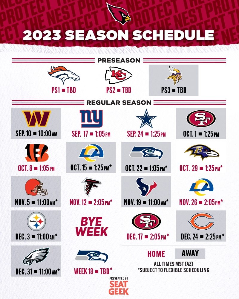 Arizona Cardinals Printable Season Schedule