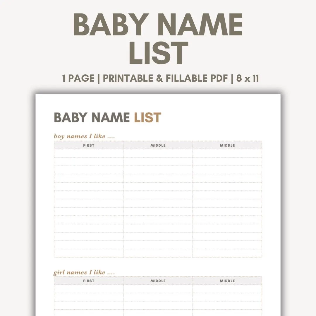 Baby Names List Tracker Baby Names List Printable Baby Names List Planner Baby Names List PDF Baby Names List Checklist Baby Names List Etsy