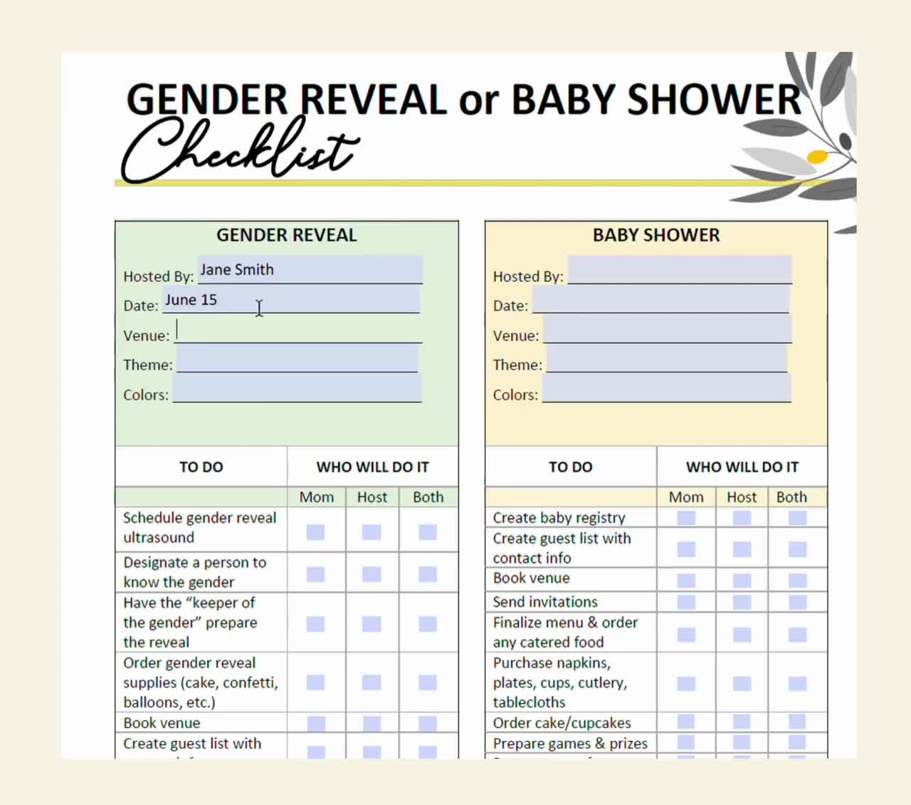 Invitation List Printable Gender Reveal