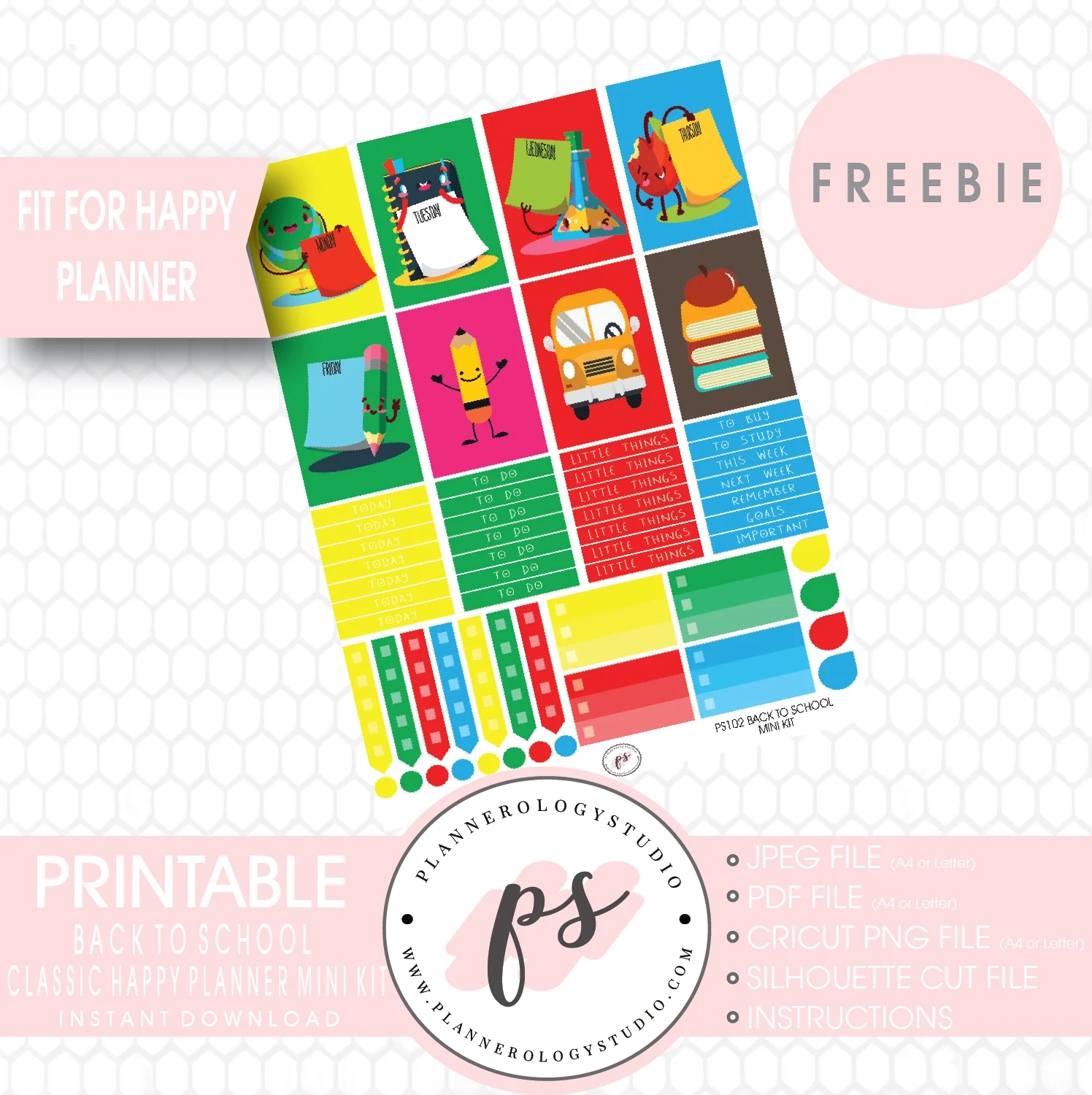 Back To School Mini Kit Printable Planner Stickers for Use With Mambi Plannerologystudio