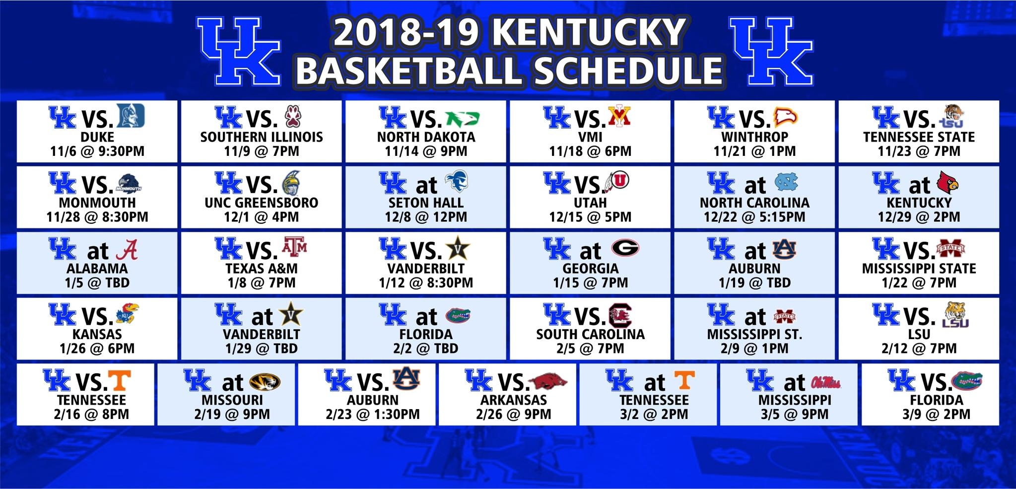 Printable University Of Kentucky Basketball Schedule