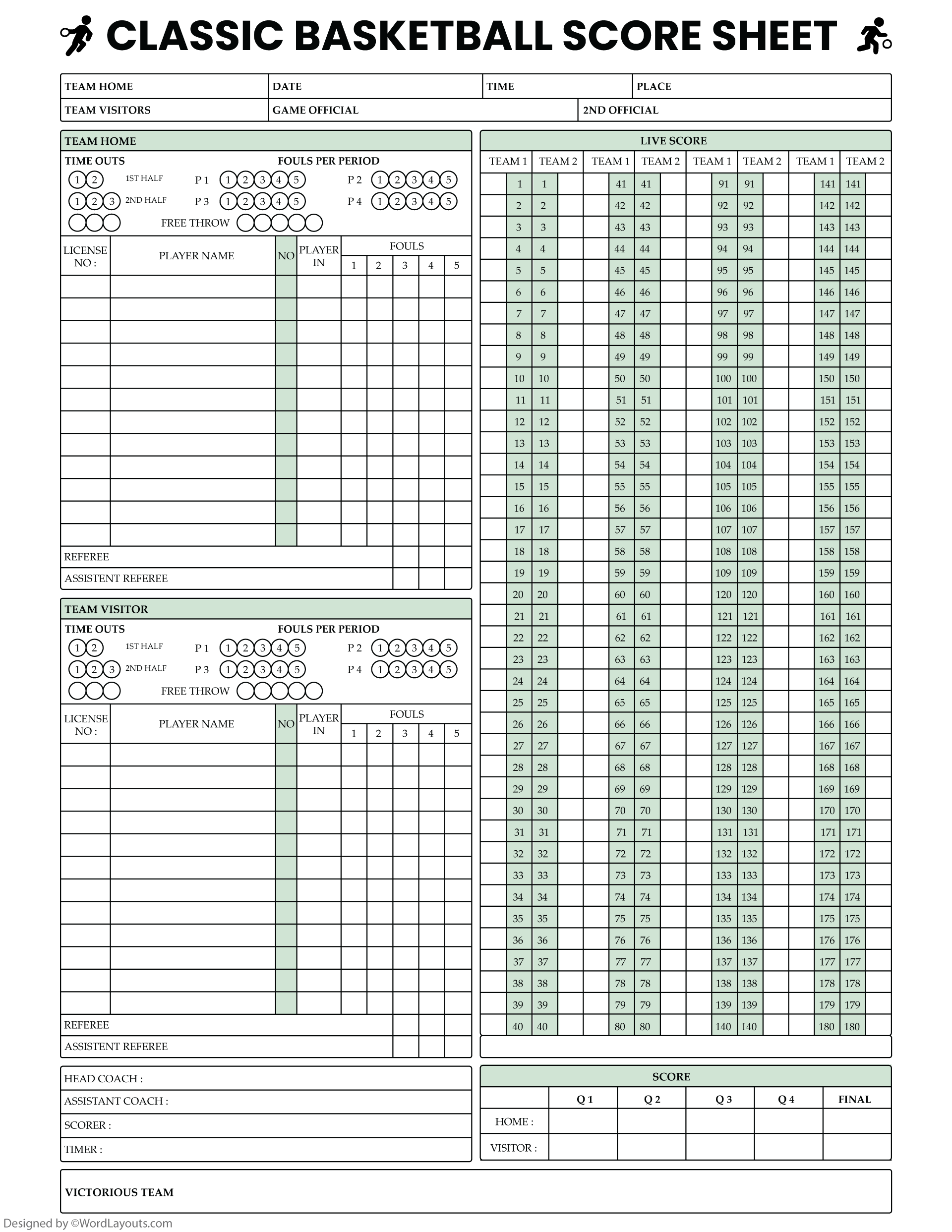 Printable Basketball Score Sheet