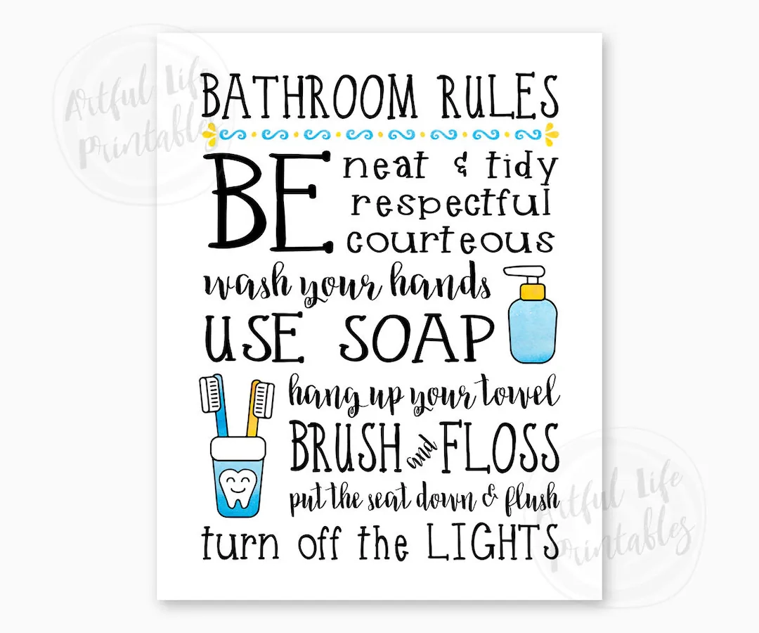 BATHROOM RULES Kids Bathroom Sign Family Bathroom Rules Bathroom Wall Art Bathroom Decor Bathroom Printables Instant Download Etsy