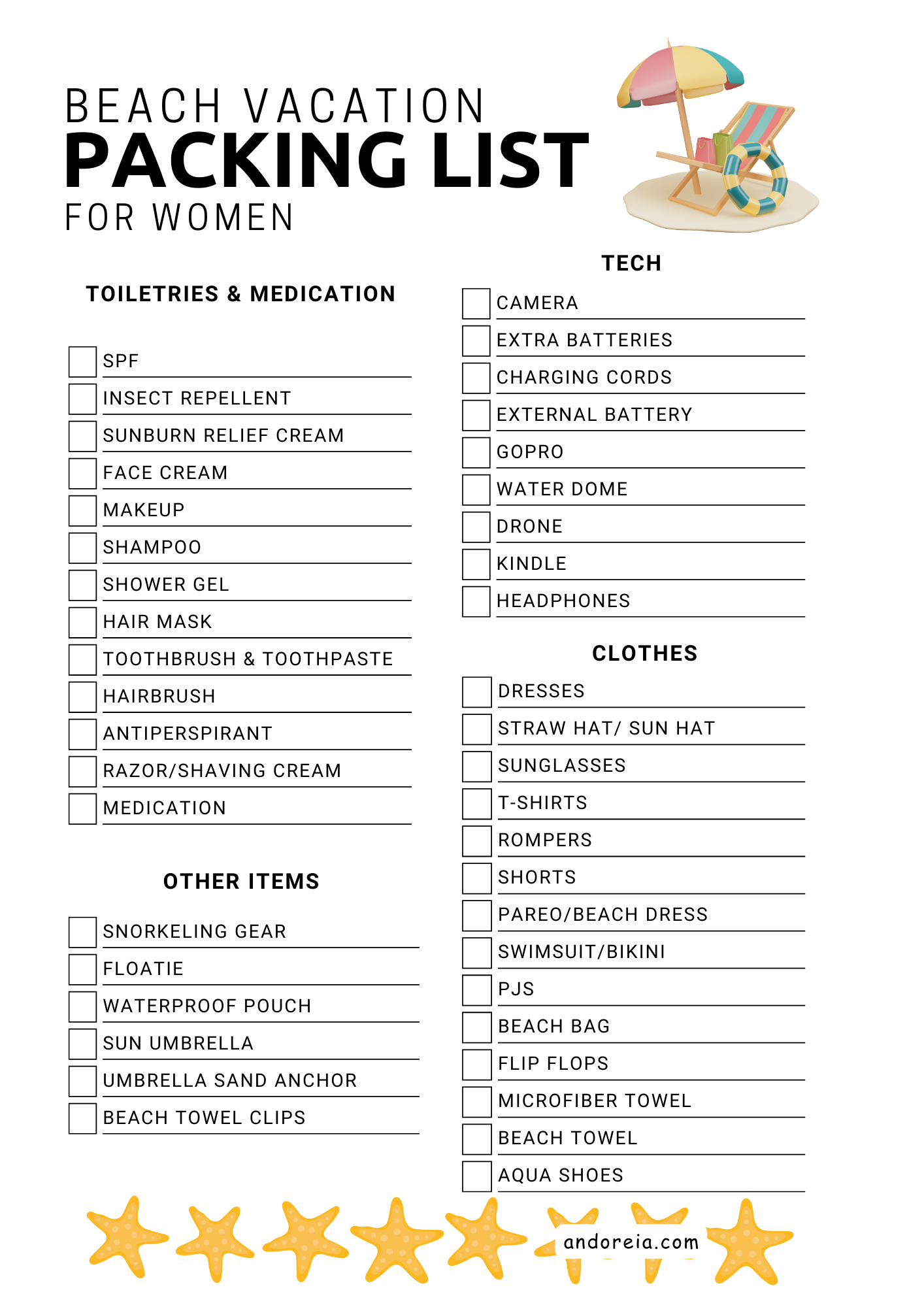 Printable Packing List For Beach Vacation Printable Packing List For Beach Vacation