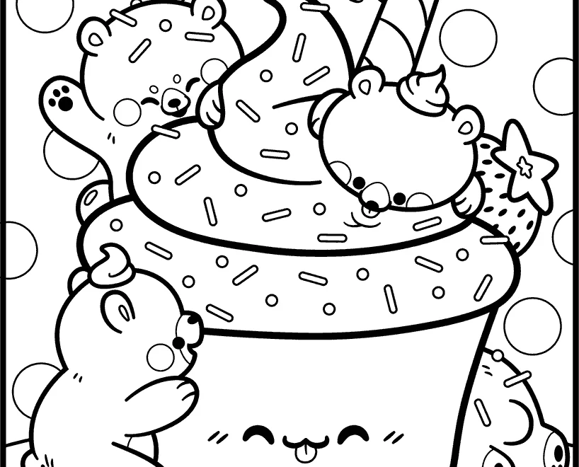 Bear Dessert Cute Coloring Page