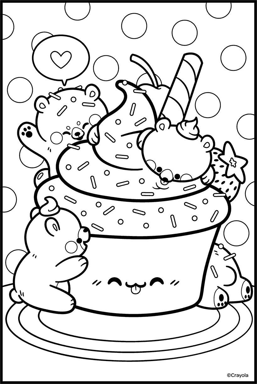 Bear Dessert Cute Coloring Page