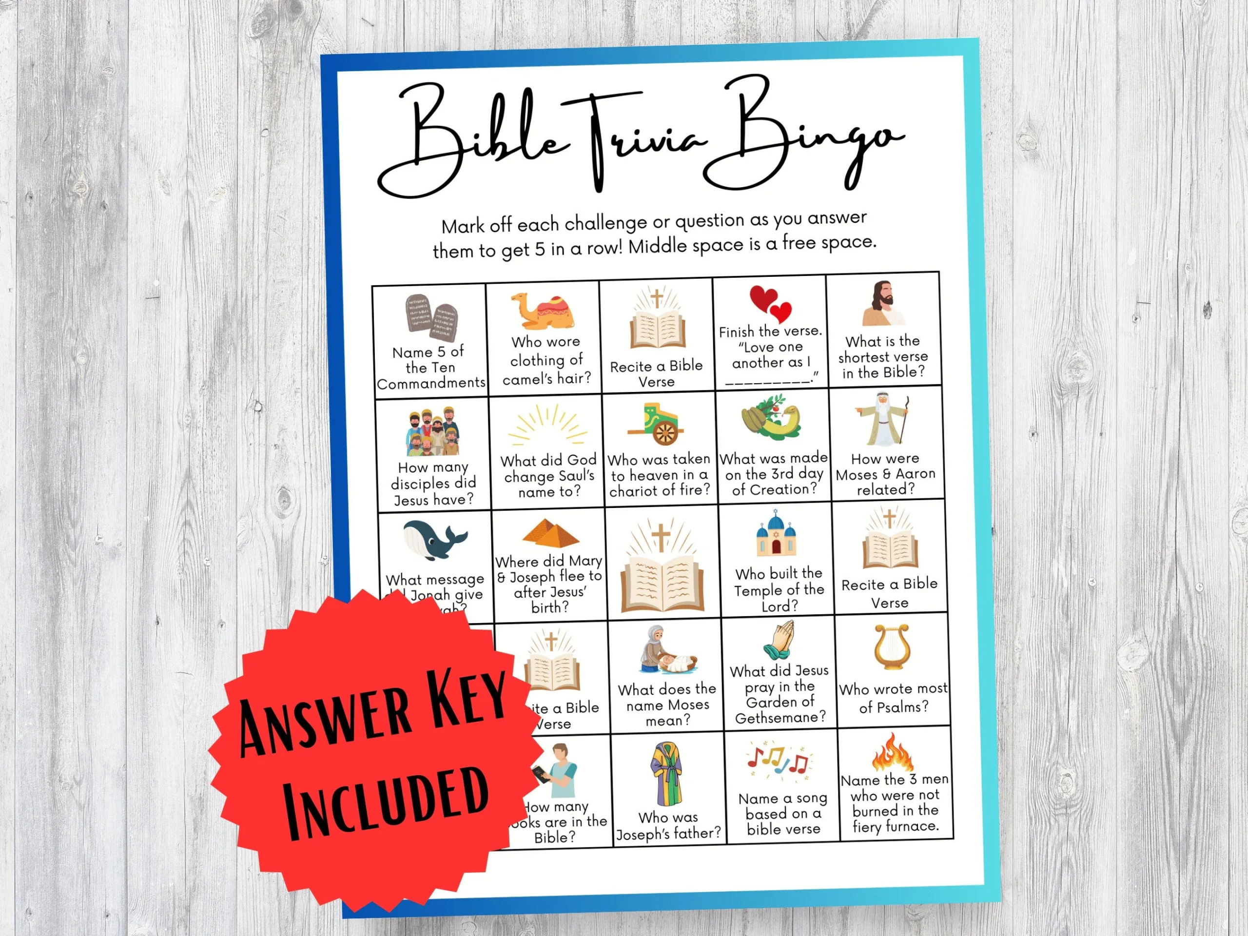 Printable Bingo Sheets Bible Trivia Game