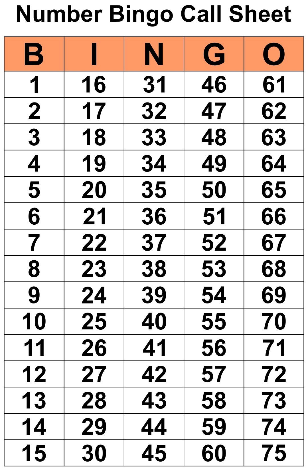 Bingo Master Sheet Printable