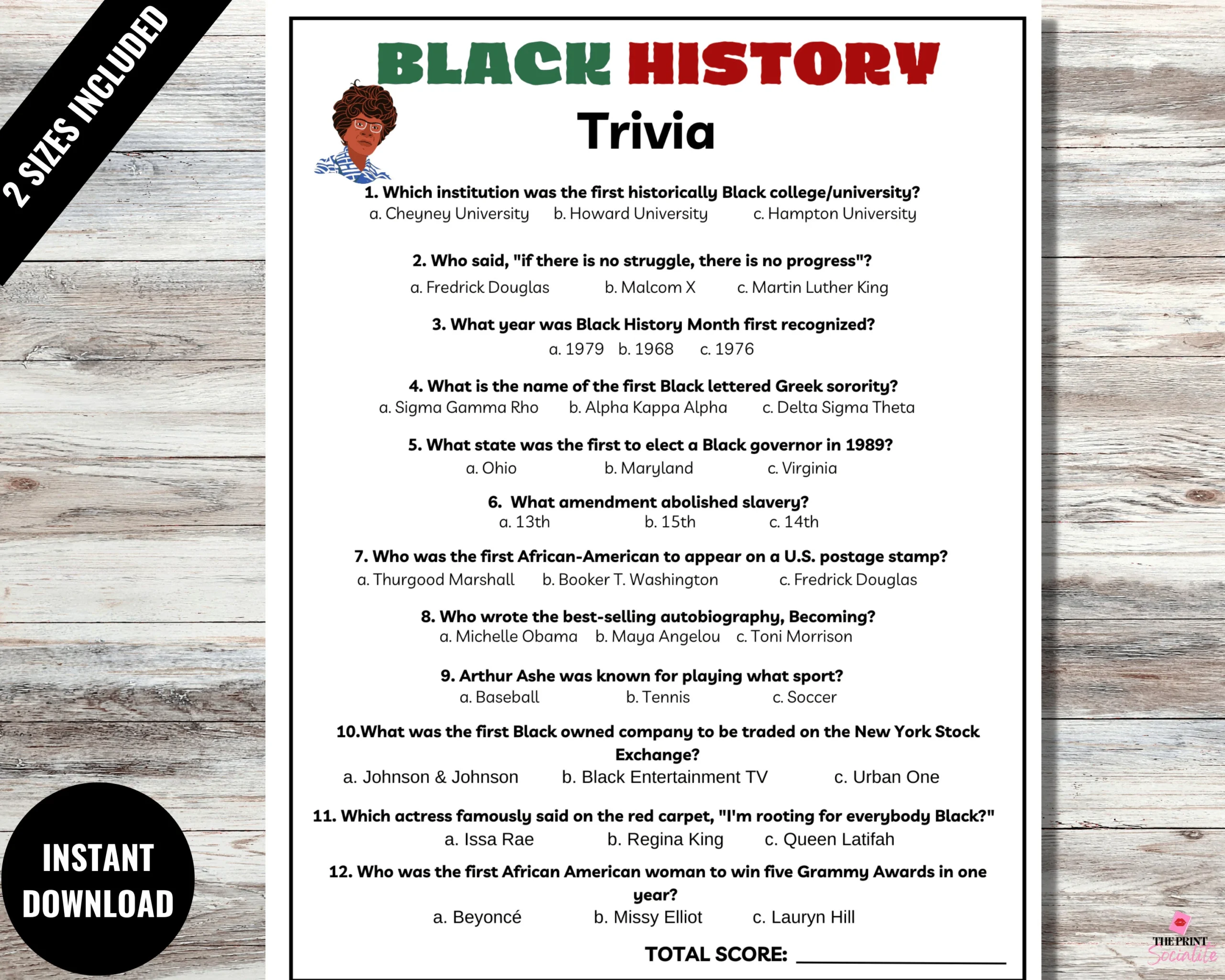 Black History Month Trivia Printable