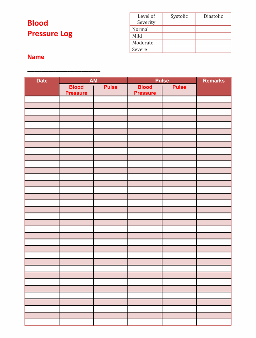 Blood Pressure Printable Charts