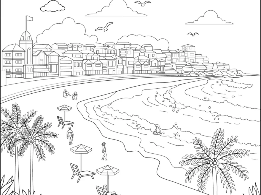 Bondi Beach Coloring Page