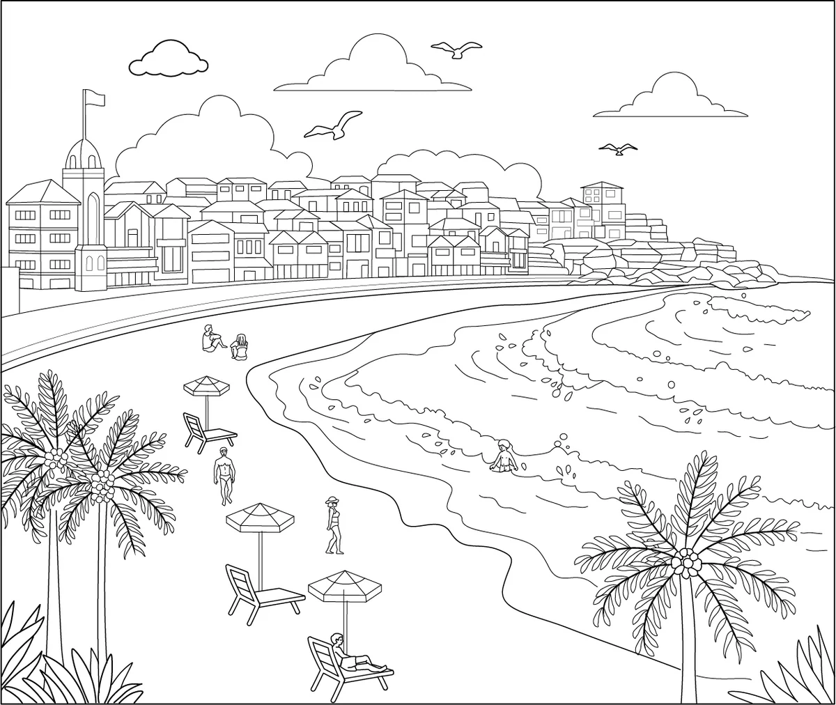 Bondi Beach Coloring Page