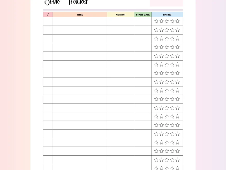 Book Reading List PDF A4 US Letter Sizes Instant Download Printable Plan Print Land