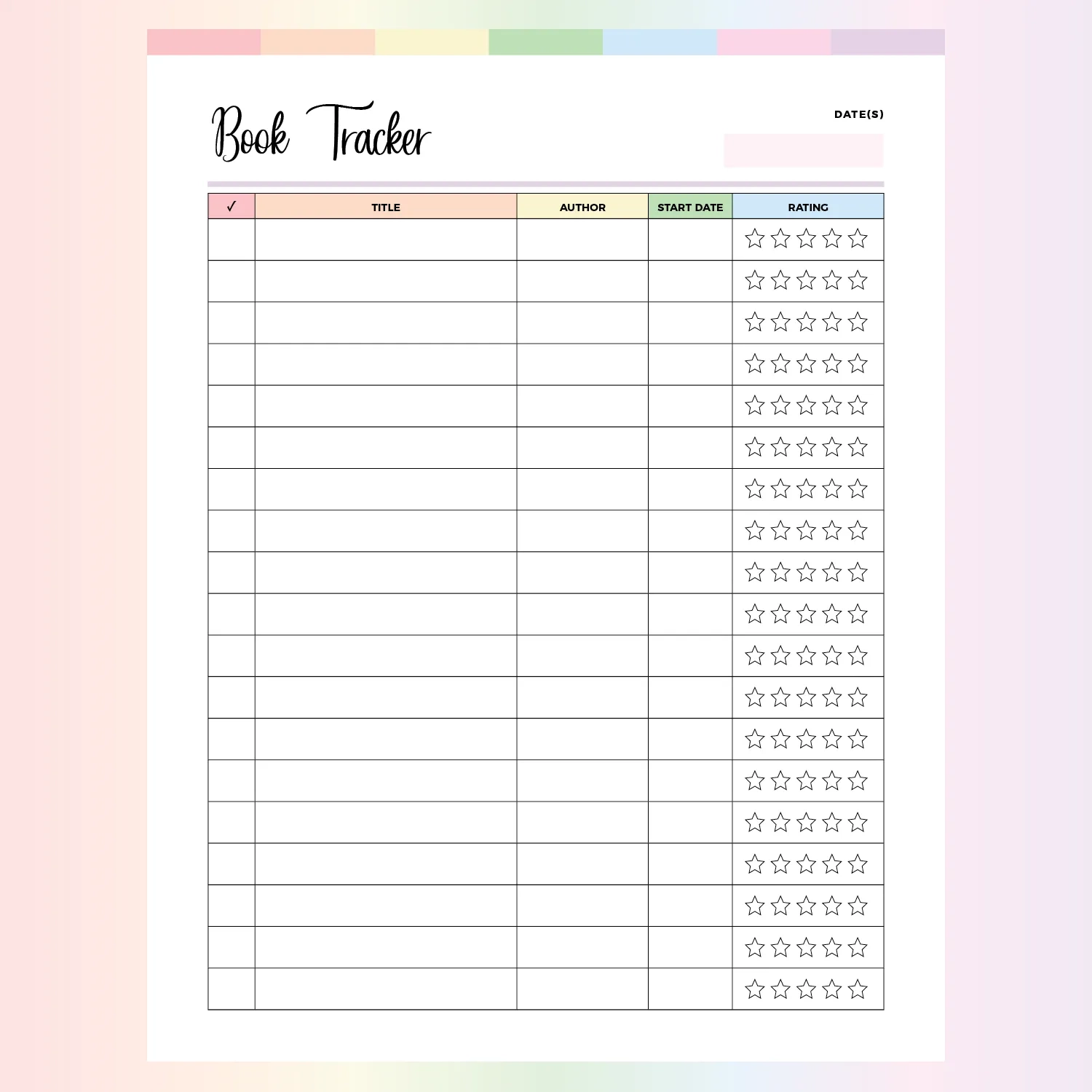 Book Reading List PDF A4 US Letter Sizes Instant Download Printable Plan Print Land