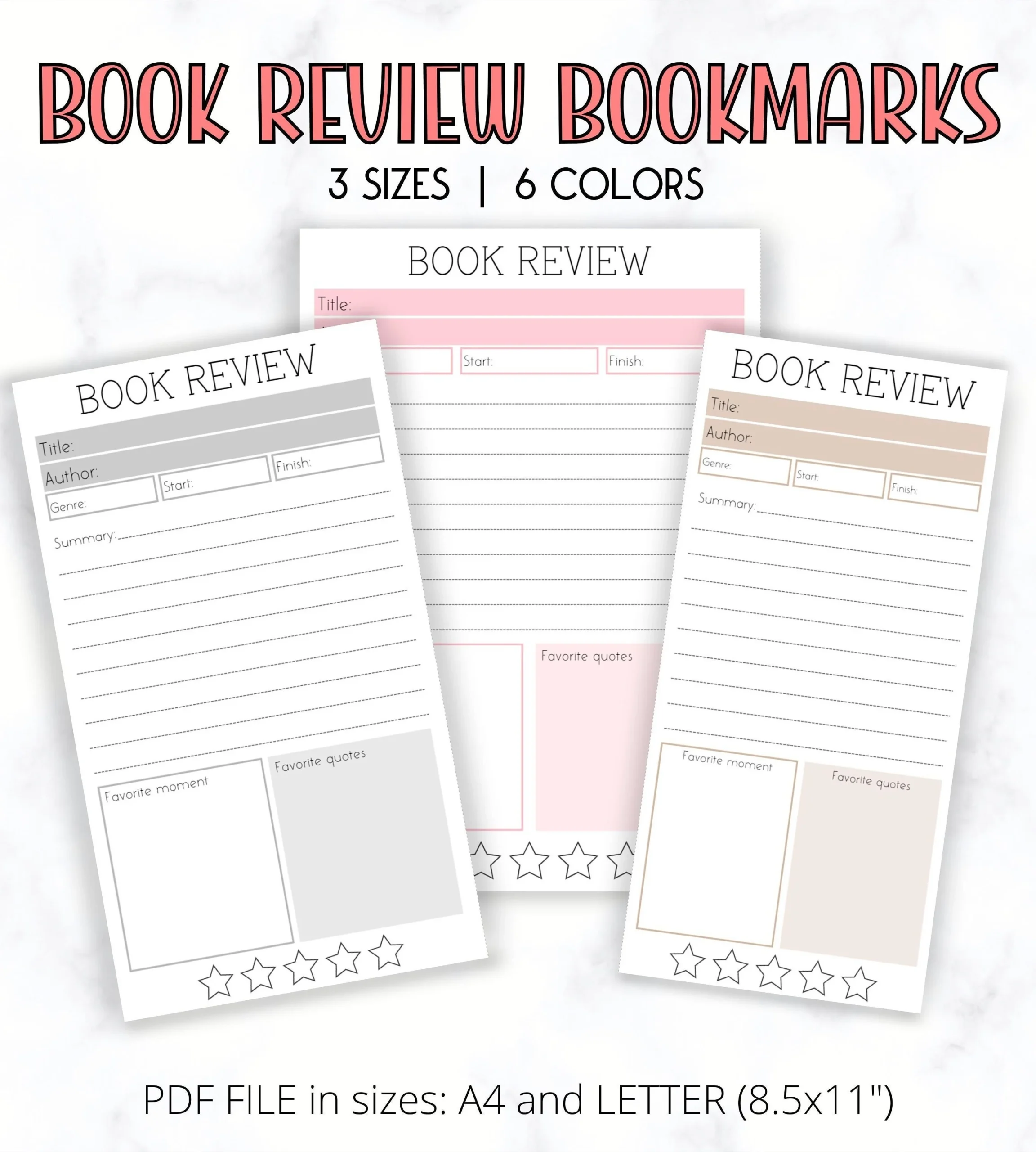 Book Review Bookmarks Printable Reading Log Tracker PDF Etsy