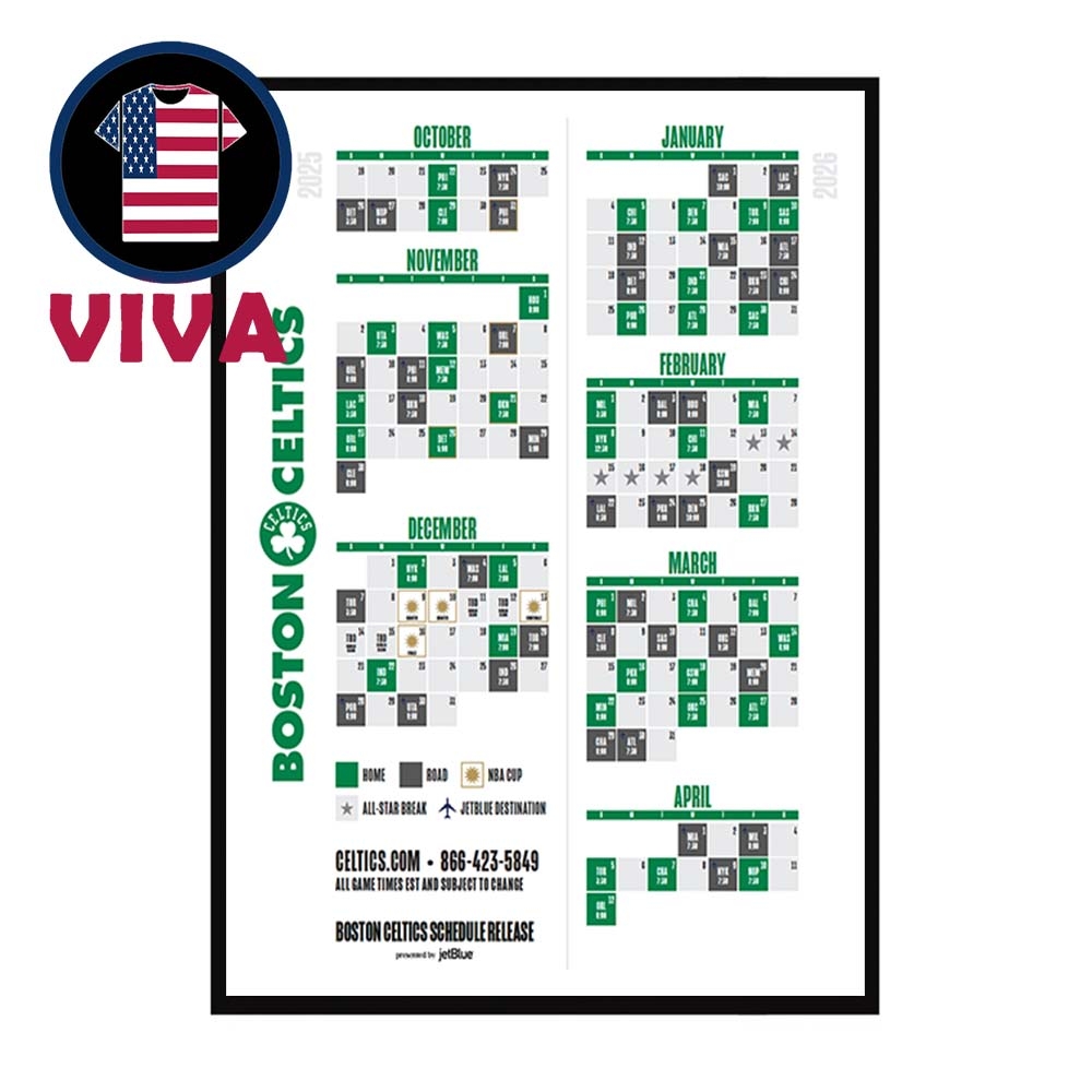 Boston Celtics NBA Season 2025 2026 Schedule Home Decor Poster Canvas Vivateeca