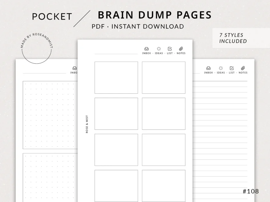 Brain Dump Pages Pocket Printable Planner Inbox Checklist Printable Ideas Notes Pocket Insert Filofax Pocket To Do List Etsy