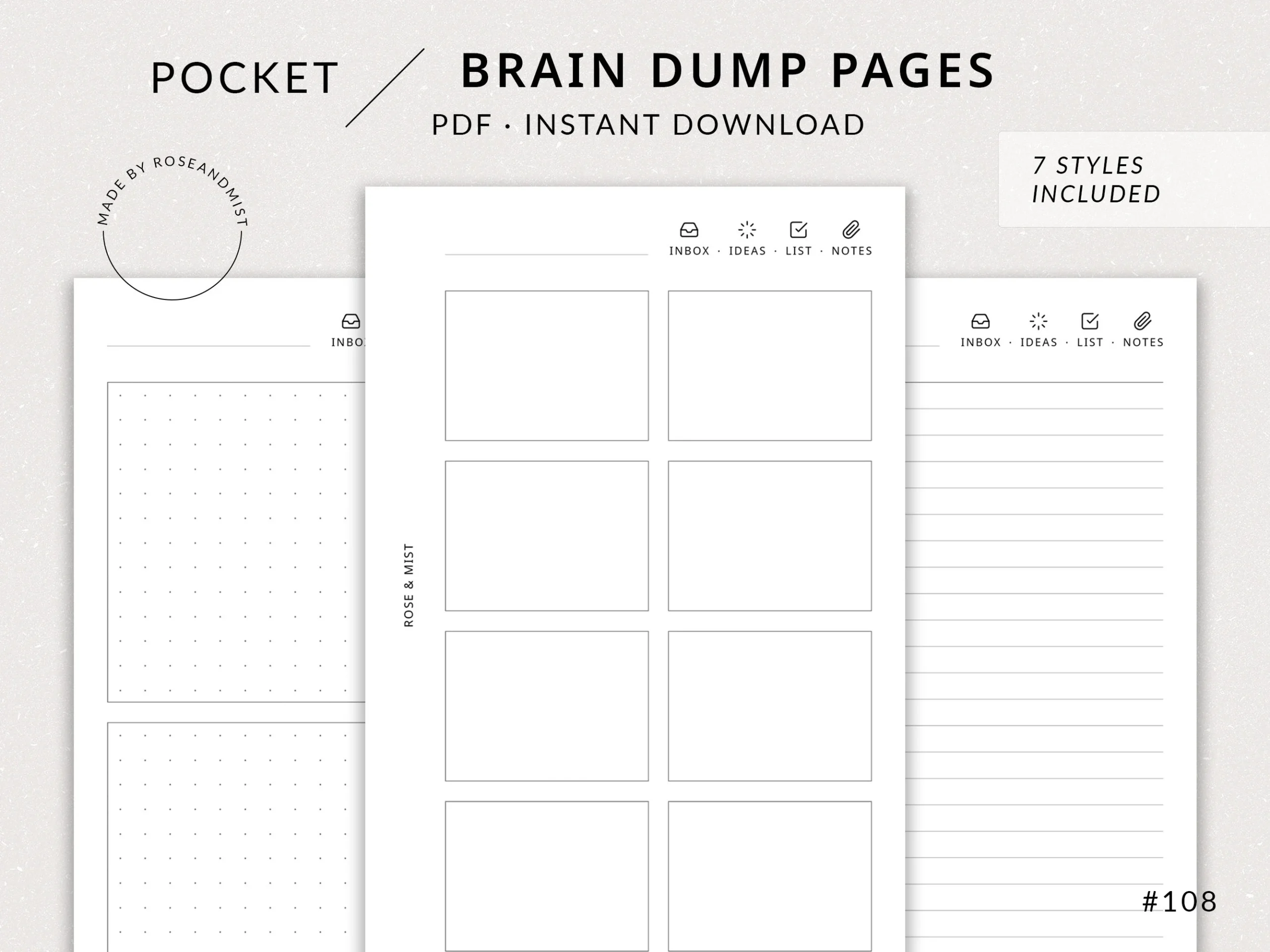 Brain Dump Pages Pocket Printable Planner Inbox Checklist Printable Ideas Notes Pocket Insert Filofax Pocket To Do List Etsy
