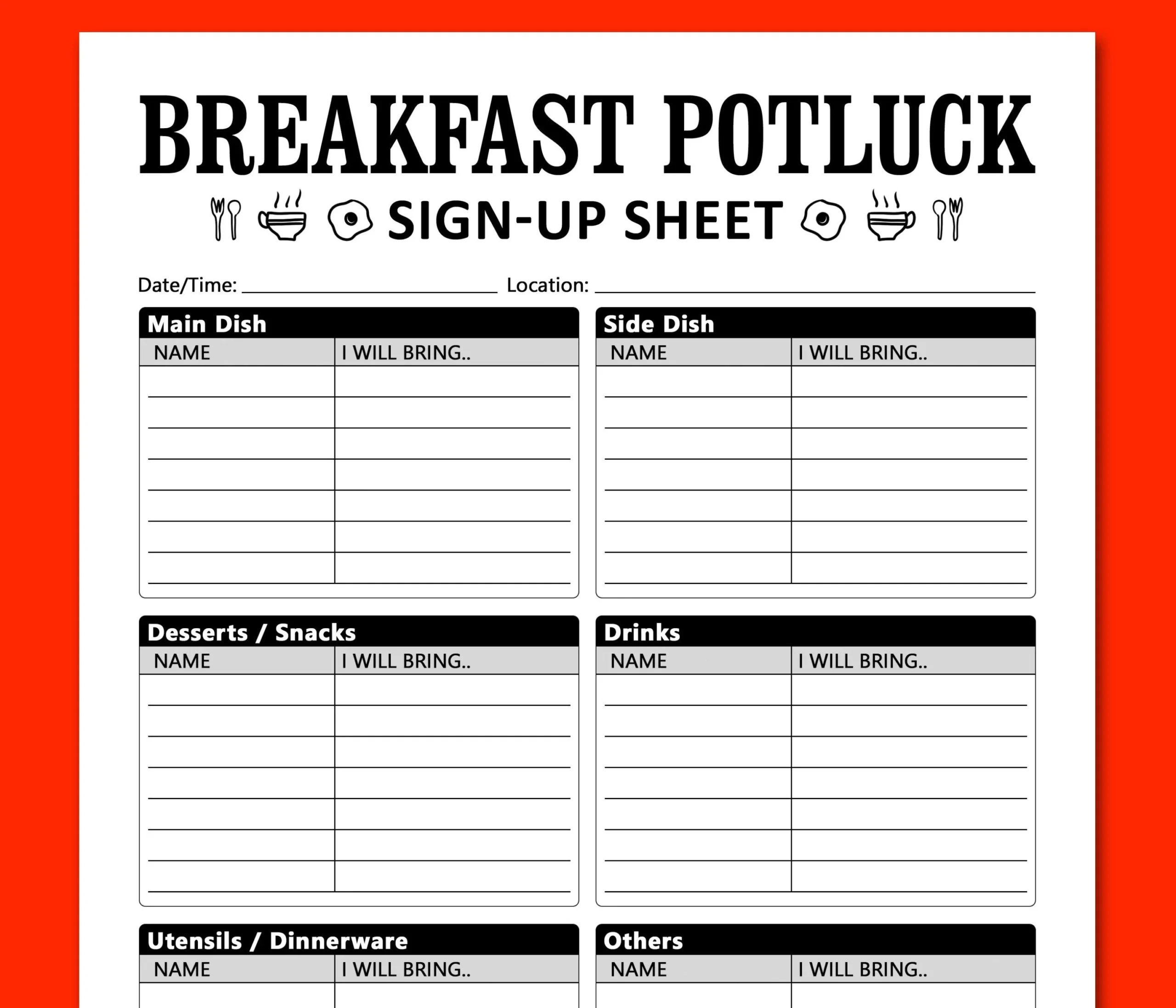 Breakfast Potluck Sign Up Sheet Printable Template Morning Celebration Gathering Friends Party Food Signup Instant Download Letter A4 Etsy Breakfast Potluck Sign Up Sheet Printable Template Morning Celebration Gathering Friends Party Food Signup Instant Download Letter A4 Etsy