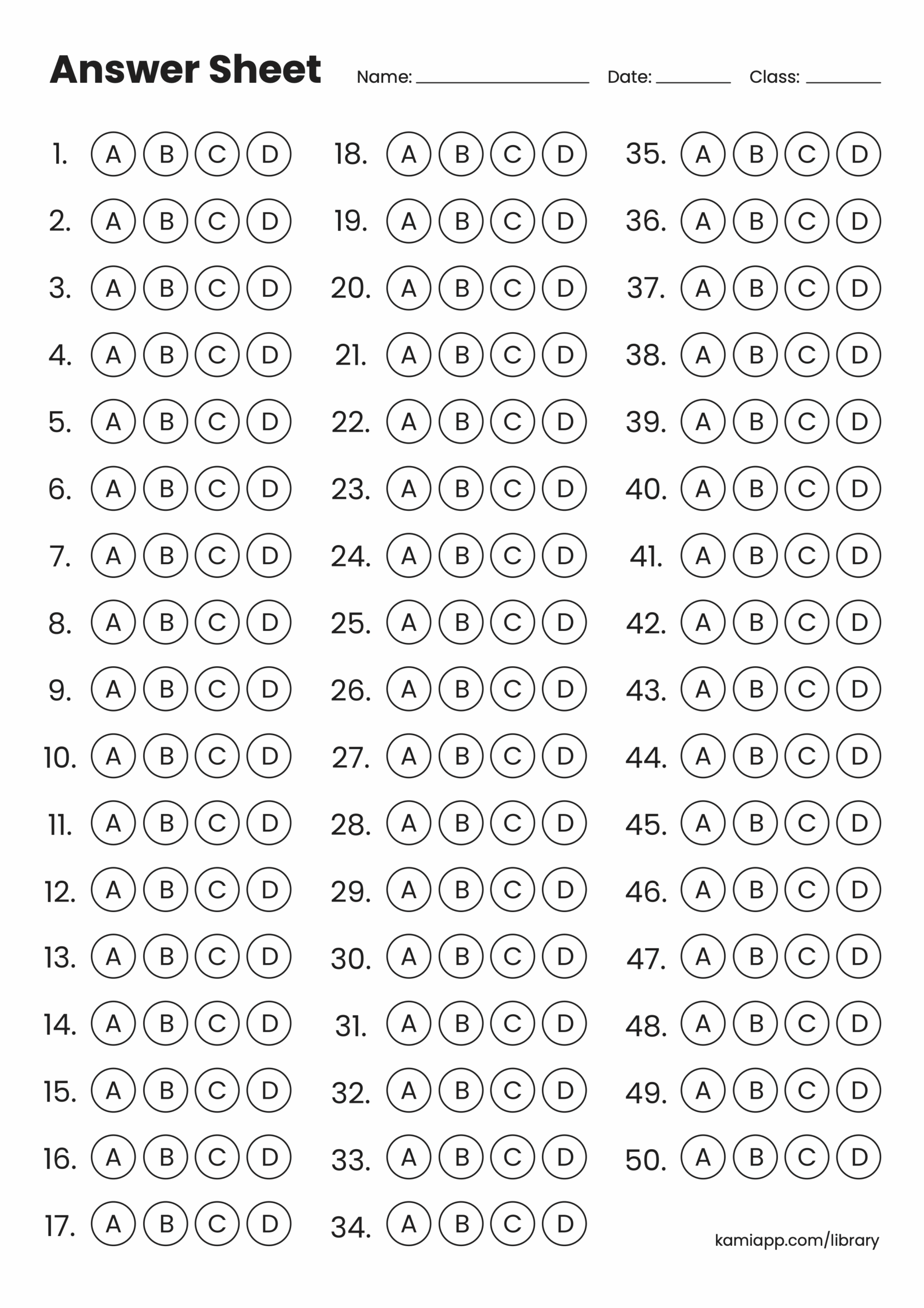Bubble Answer Sheet Kami Library