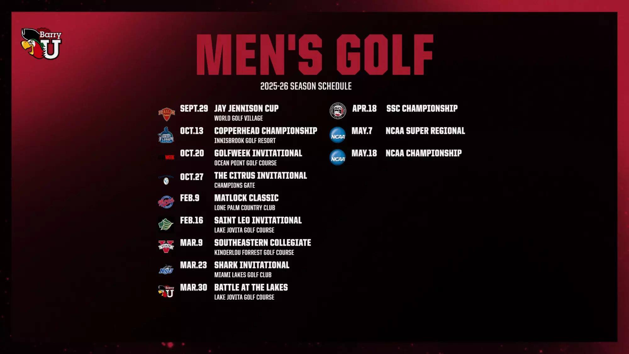 Buccaneers Announce 2025 2026 Men s Golf Schedule Barry University Athletics