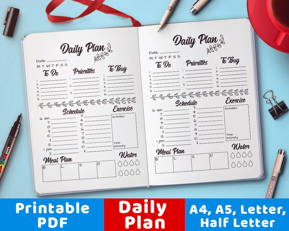 Bullet Journal Printable Daily Plan The Digital Download Shop